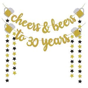 Cheers & Beers to 30 Years Gold Glitter Banner NWT unopened unused!